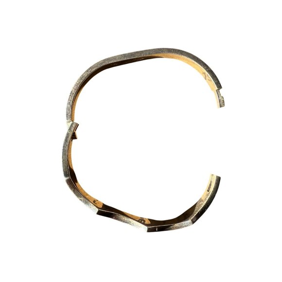 Vintage Sterling Silver Mexico Bracelet With Malachite Inlay Zigzag Design Hinge - Picture 10 of 13